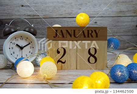 Wooden Calendar Showing the Date of January 28th. Day 28 of January month Wooden Calendar Showing the Date of January 28th. Day 28 of January month 134462500