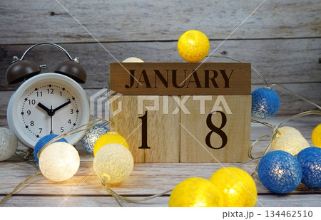 Wooden Calendar Showing the Date of January 18th. Day 18 of January month Wooden Calendar Showing the Date of January 18th. Day 18 of January month 134462510