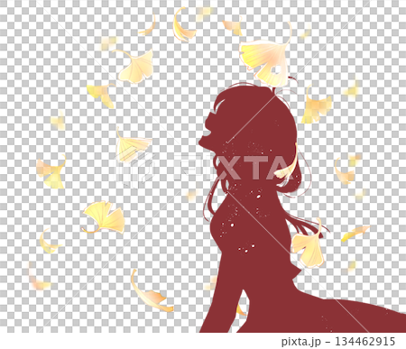 Laughing woman autumn ginkgo silhouette Laughing woman autumn ginkgo silhouette 134462915