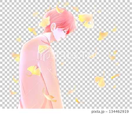 笑う男性　秋　イチョウ 134462919