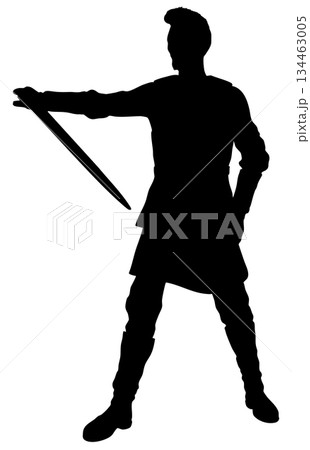 Silhouette of Warrior Holding Sword in Hand 134463005