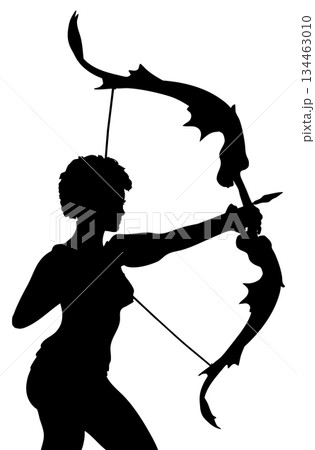 Silhouette of Woman Archer with Decorative Bow 134463010
