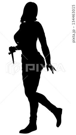 Silhouette of Woman Holding Knife Weapon 134463015