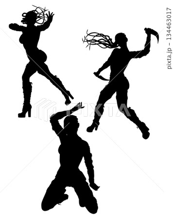 Silhouette of Woman in Dynamic Dance or Martial Pose Silhouette of Woman in Dynamic Dance or Martial Pose 134463017