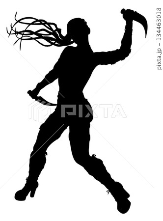 Silhouette of Woman in Dynamic Dance or Martial Pose 134463018