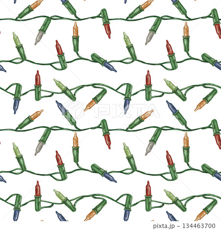 Seamless colorful pattern Garland of light bulbs New Year Christmas tree Holidays 134463700