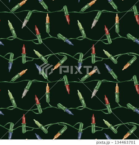 Seamless colorful pattern Garland of light bulbs New Year Christmas tree Holidays 134463701