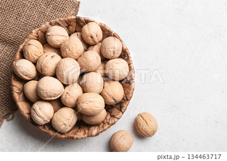 Whole Walnuts In Basket 134463717
