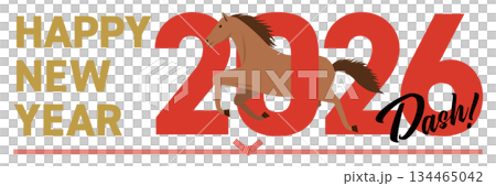 2026年をイメージした午とhappy new yearの年賀状_横長 2026年をイメージした午とhappy new yearの年賀状_横長 134465042