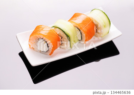 Sushi maki beautifully arranged on plate 134465636