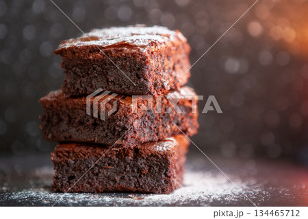 Dark chocolate brownies stack, copy space 134465712