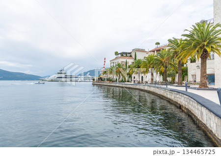 Waterfront promenade in Tivat, Montenegro, with yachts and seaside view 134465725