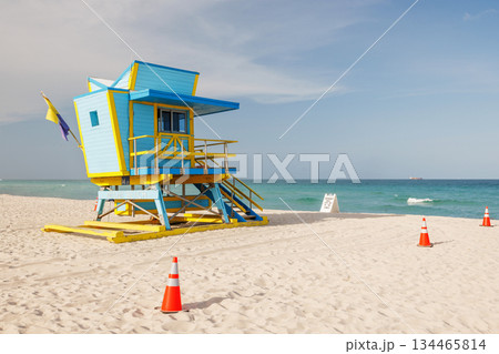 Colorful lifeguard tower on Miami Beach 134465814