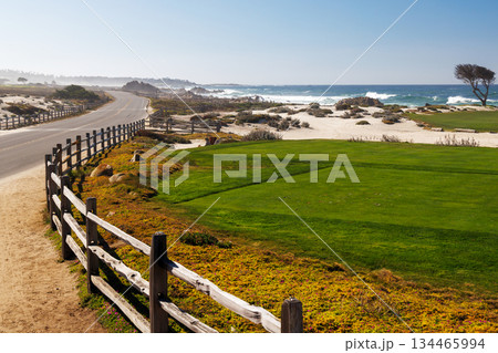 Scenic view of California 17-Mile Drive on a sunny day Scenic view of California 17-Mile Drive on a sunny day 134465994