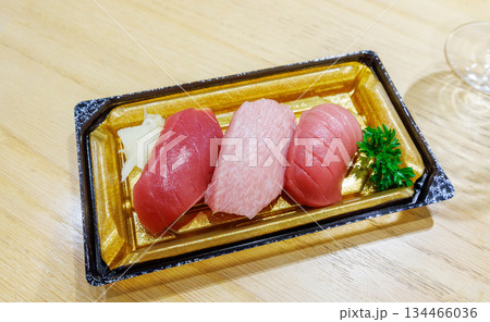 Takeaway sushi box on a table 134466036