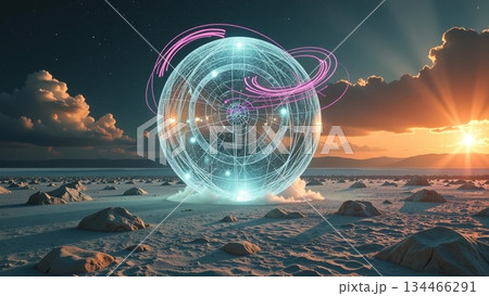 Futuristic Sphere in Desert Landscape 134466291
