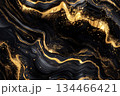 Luxurious black and gold liquid marble texture, fluid art background, metallic veins, expensive wallpaper design, generative AI. 134466421