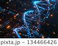 Futuristic medical interface with glowing DNA helix and artificial intelligence data, healthcare concept, generative AI. 134466426