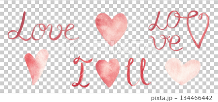 St. Valentine day set. LOVE words and phrases with pink and red hearts. Hand drawn watercolor lettering isolated on a white background. Design elements for shirt prints, posters and cards for St. Valentine day set. LOVE words and phrases with pink and red hearts. Hand drawn watercolor lettering isolated on a white background. Design elements for shirt prints, posters and cards for 134466442