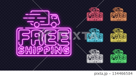 A multicolor set of neon free shipping signs shines with vivid light and adds an energetic mood. Bright tones and clear shapes create a stylish modern look. A multicolor set of neon free shipping signs shines with vivid light and adds an energetic mood. Bright tones and clear shapes create a stylish modern look. 134466584