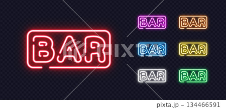 A multicolor set of neon bar signs shines with vivid light and adds an energetic mood. Bright tones and clear shapes create a stylish modern look. 134466591