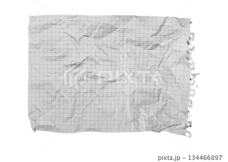 Crumpled Torn Checkered Paper on White Background for Creative Projects Crumpled Torn Checkered Paper on White Background for Creative Projects 134466897