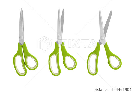 Set of Green Handled Scissors in Various Positions Set of Green Handled Scissors in Various Positions 134466904