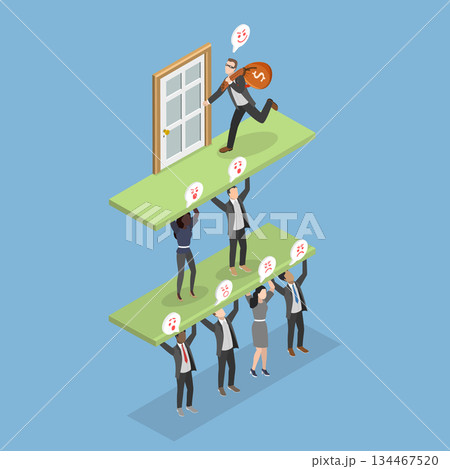 3D Isometric Flat Vector Illustration of Ponzi Scheme, Chasing Money 3D Isometric Flat Vector Illustration of Ponzi Scheme, Chasing Money 134467520