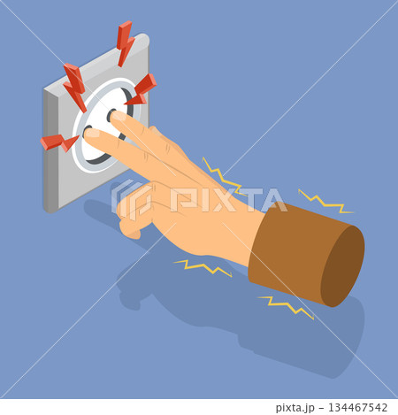 3D Isometric Flat Vector Illustration of Electric Shock , Safety Regulations Violating, Touching Hand Near Electrical Outlet 3D Isometric Flat Vector Illustration of Electric Shock , Safety Regulations Violating, Touching Hand Near Electrical Outlet 134467542
