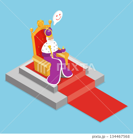 3D Isometric Flat Vector Illustration of King On Throne, Joyful Monarch Man 134467568