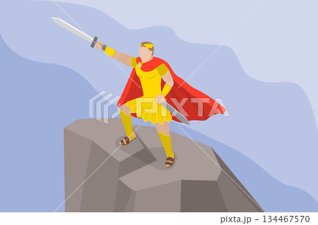 3D Isometric Flat Vector Illustration of Caesar, Leading Roman Legionaries, Ancient Army Leadership 134467570