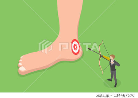 3D Isometric Flat Vector Illustration of Achilles Heel, Archer Businessman Targeting a Weakness 134467576