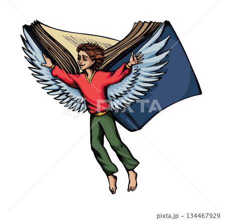Vector drawing. A boy flying in the sky Vector drawing. A boy flying in the sky 134467929