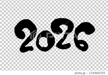 2026 New Year's card handwritten calligraphy number illustration 134468705