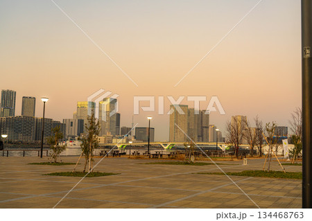 【夕焼け素材】豊洲ぐるり公園から見る夕焼け・マジックアワー【東京都】 134468763