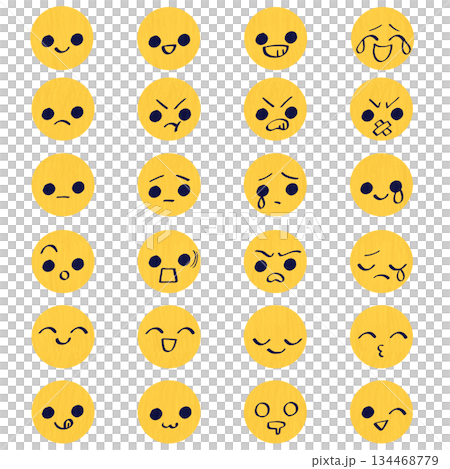 Set of facial icon illustrations with various expressions Set of facial icon illustrations with various expressions 134468779