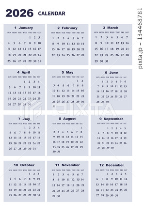 2026年の年間カレンダー 日曜日始まり 2026年の年間カレンダー 日曜日始まり 134468781