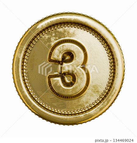 Golden aged coin Number 3 THREE 3D Golden aged coin Number 3 THREE 3D 134469024