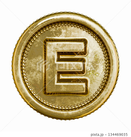 Golden aged coin Letter E 3D 134469035