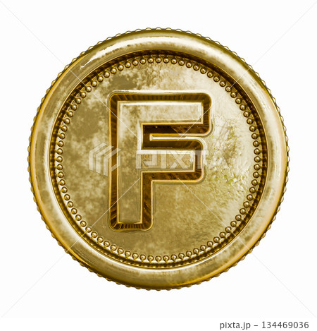 Golden aged coin Letter F 3D Golden aged coin Letter F 3D 134469036