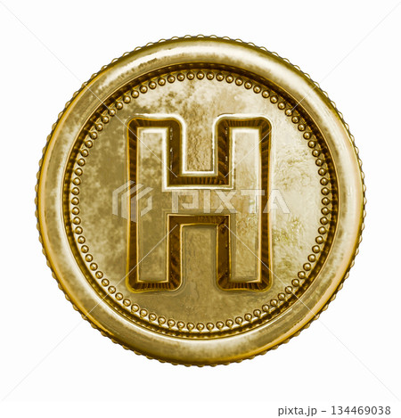 Golden aged coin Letter H 3D 134469038