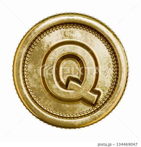 Golden aged coin Letter Q 3D 134469047