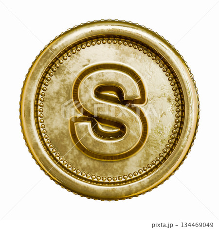 Golden aged coin Letter S 3D 134469049