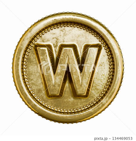 Golden aged coin Letter W 3D Golden aged coin Letter W 3D 134469053