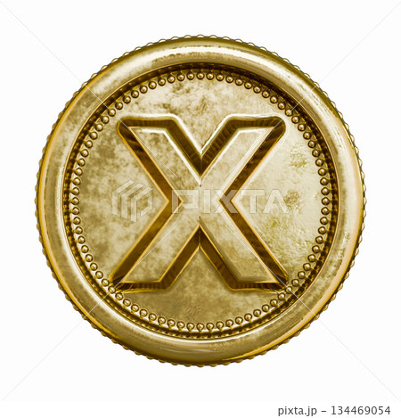 Golden aged coin Letter X 3D 134469054