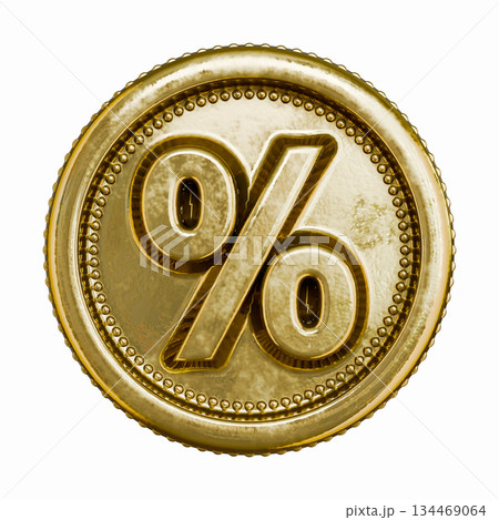 Golden aged coin Percent sign 3D Golden aged coin Percent sign 3D 134469064