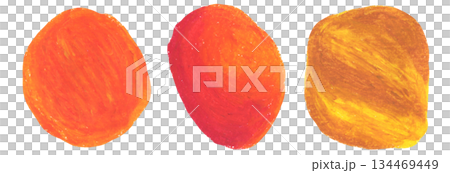 Abstract hand drawing bright orange red and brown crayon oil pastel textured round blobs set. Abstract creative watercolor circle sun shape for sunny banner design, texture frame background Abstract hand drawing bright orange red and brown crayon oil pastel textured round blobs set. Abstract creative watercolor circle sun shape for sunny banner design, texture frame background 134469449