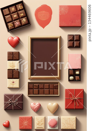 バレンタインチョコレートのギフトセット背景・フレーム素材 134469606