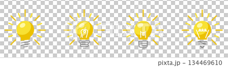閃亮的燈泡圖示集。燈泡設計象徵著發現和創意。 134469610