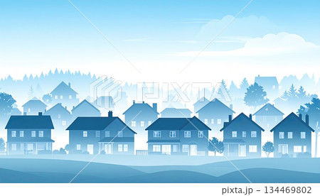 《AI画像》静まりかえった朝の住宅街 134469802